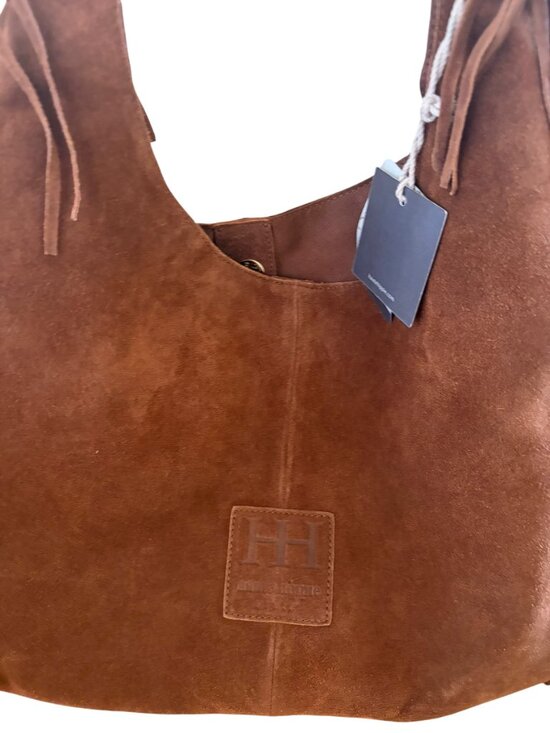 Haute Hippie Bohemian Festive Fringe Cognac Genuine Suede Hobo Bag/Purse - Picture 3 of 7